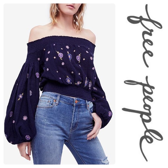 New Free People Saachi Smocked Off-T-Shoulder Top - Picture 5 of 8